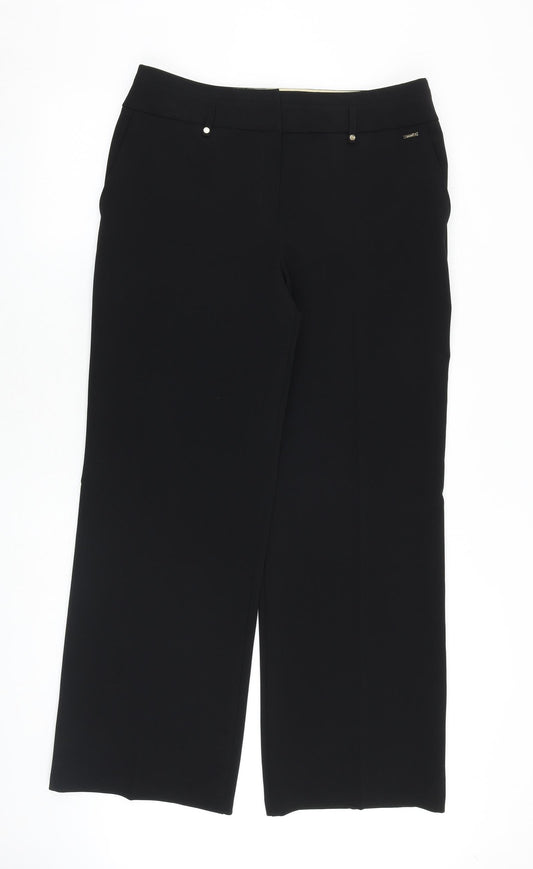 Per Una Womens Black Polyester Trousers Size 14 L31 in Regular Zip