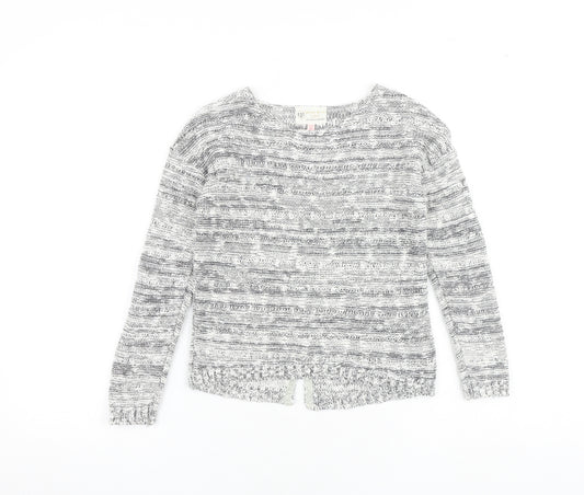 Marks and Spencer Girls Grey Round Neck Geometric Cotton Pullover Jumper Size 5-6 Years Pullover