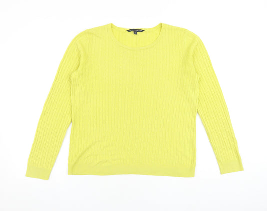 Bonmarché Womens Yellow Round Neck Acrylic Pullover Jumper Size 12