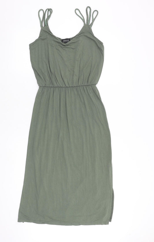 Warehouse Womens Green Viscose Tank Dress Size 10 Round Neck Pullover
