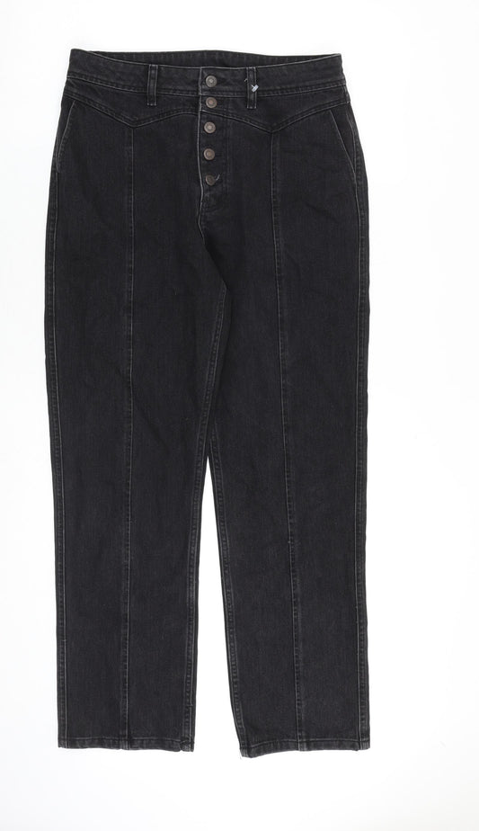 Topshop Womens Black Cotton Straight Jeans Size 10 L30 in Regular Zip
