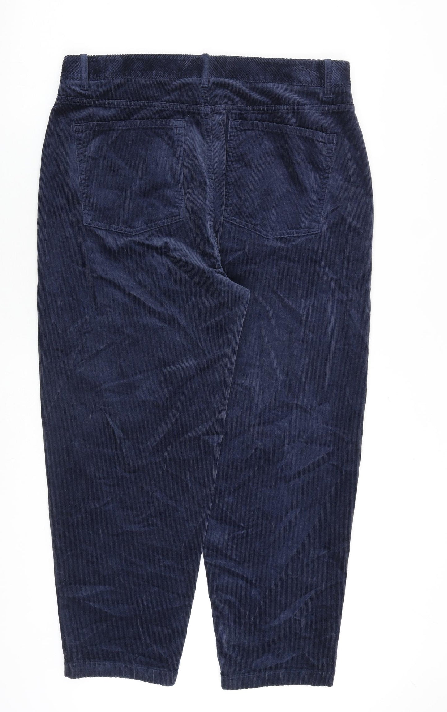 Per Una Womens Blue Cotton Trousers Size 16 L27 in Regular Zip