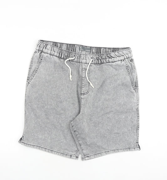 Denim & Co. Mens Grey Cotton Biker Shorts Size XL L8 in Regular Drawstring