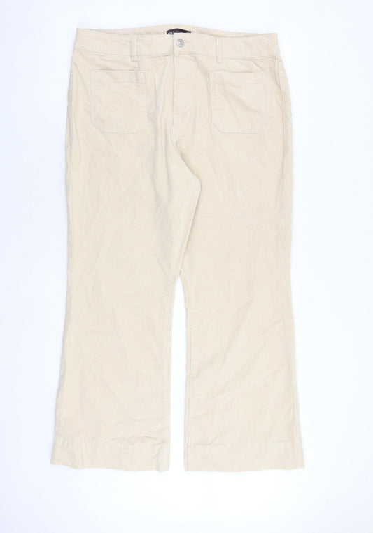 Marks and Spencer Womens Beige Cotton Trousers Size 18 L28 in Regular Zip