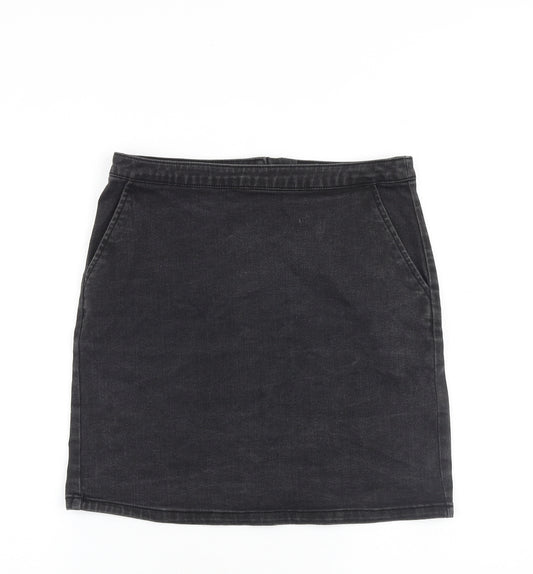 Warehouse Womens Grey Cotton A-Line Skirt Size 12 Zip