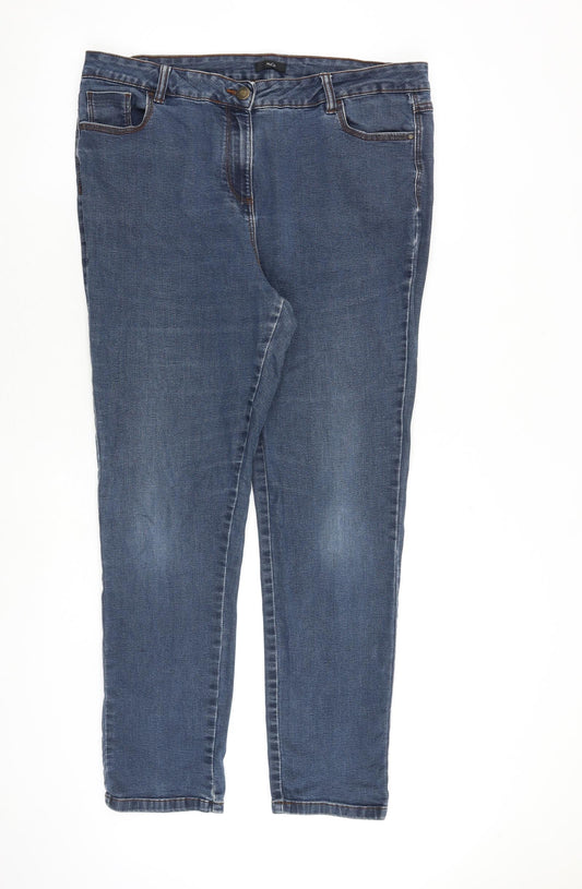 M&Co Womens Blue Cotton Skinny Jeans Size 18 L30 in Regular Zip