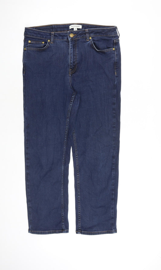 Autograph Womens Blue Cotton Straight Jeans Size 14 L26 in Regular Zip