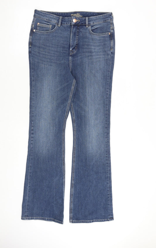 Per Una Womens Blue Cotton Bootcut Jeans Size 32 in L30 in Regular Zip