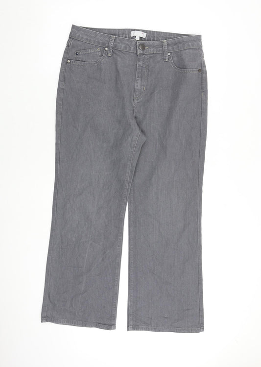 Per Una Womens Grey Cotton Wide-Leg Jeans Size 16 L28 in Regular Zip