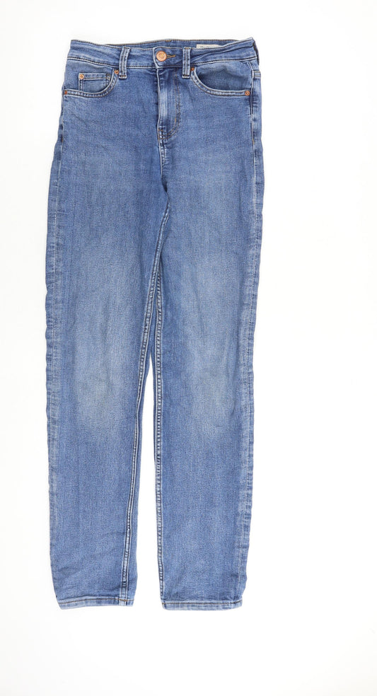 Marks and Spencer Womens Blue Cotton Straight Jeans Size 8 L31 in Regular Zip