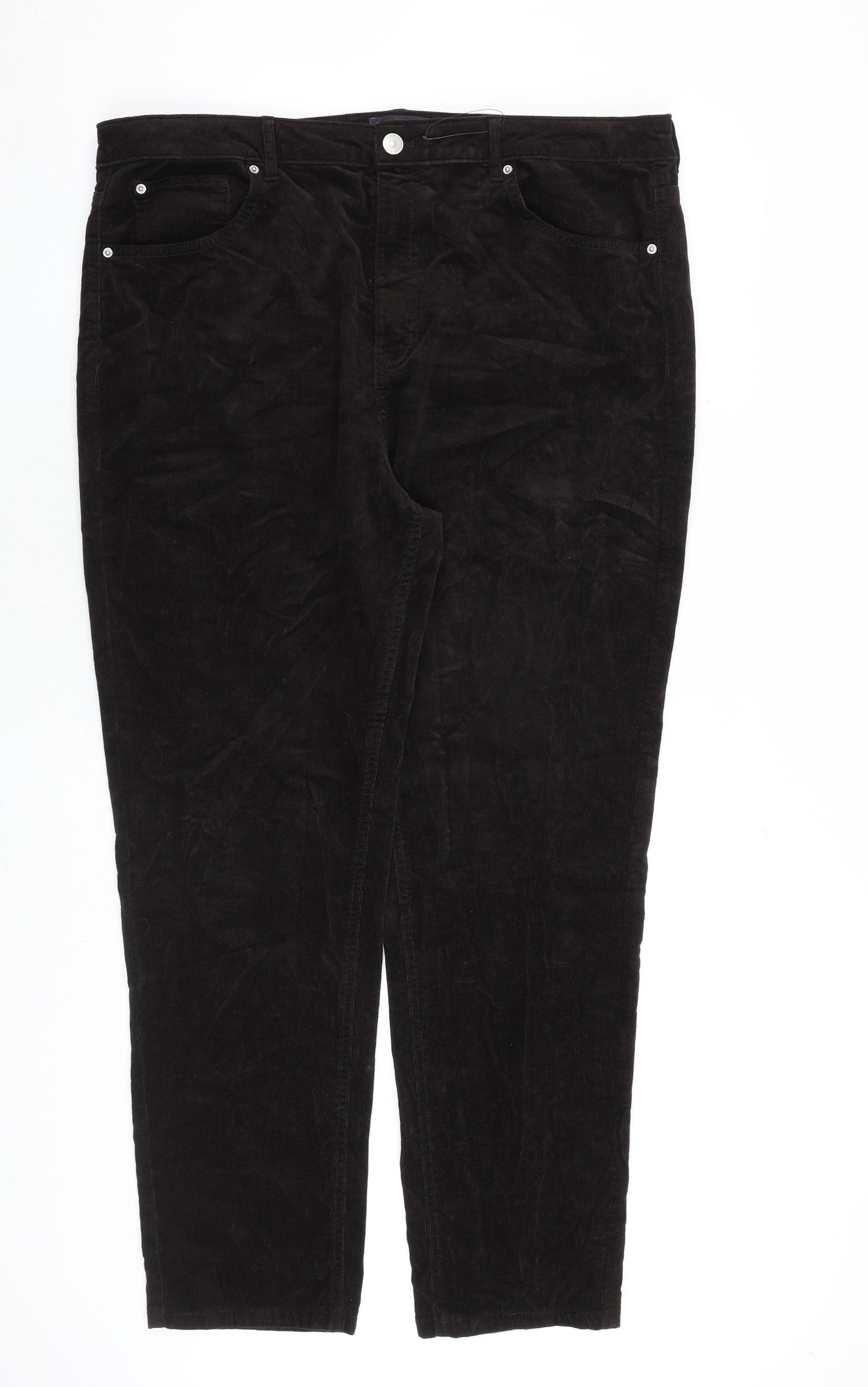 Marks and Spencer Womens Brown Cotton Trousers Size 20 L29 in Regular Zip