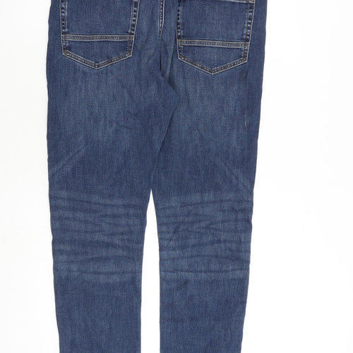 Marks and Spencer Mens Blue Cotton Skinny Jeans Size 34 in L33 in Slim Zip
