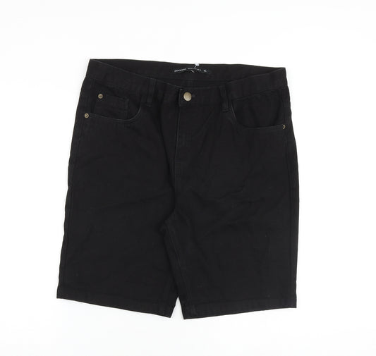 Brave Soul Mens Black Cotton Biker Shorts Size XL L10 in Regular Zip