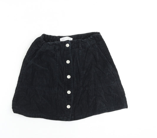 Zara Girls Black 100% Cotton A-Line Skirt Size 11-12 Years Regular Zip