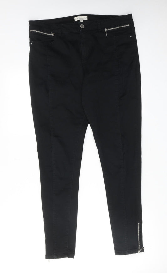 F&F Womens Black Cotton Skinny Jeans Size 14 Regular Zip - Ankle Zip
