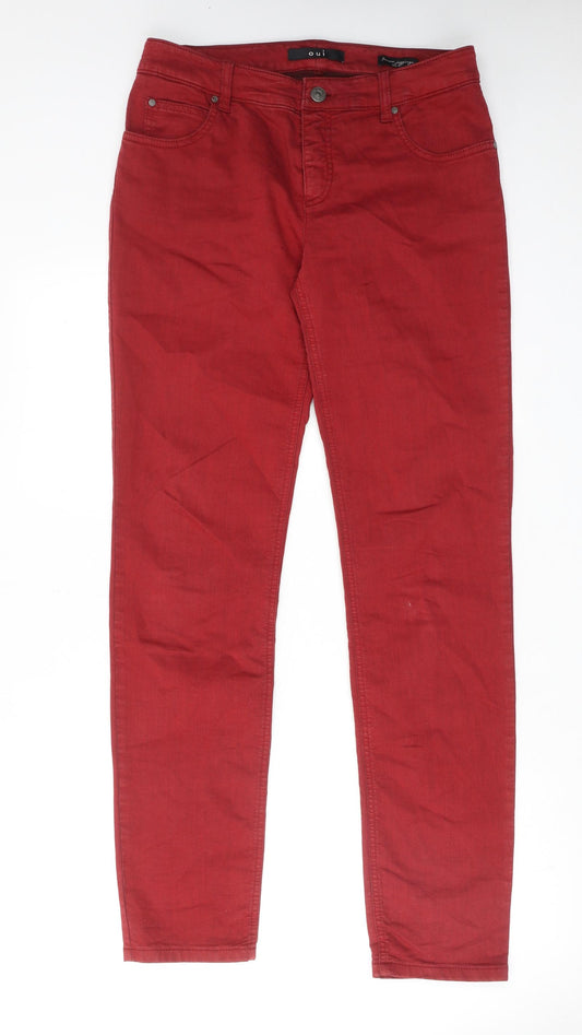 Oui Womens Red Cotton Skinny Jeans Size 14 L32 in Slim Zip