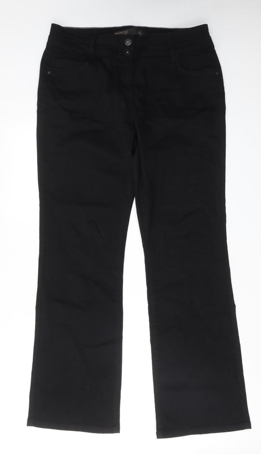 NEXT Womens Black Cotton Bootcut Jeans Size 16 L33 in Regular Zip
