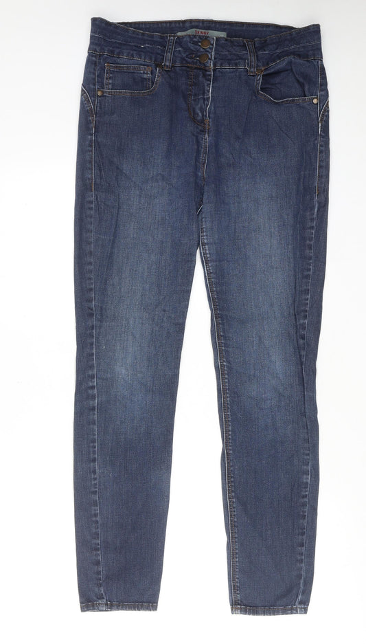 NEXT Womens Blue Cotton Skinny Jeans Size 14 L29 in Regular Zip
