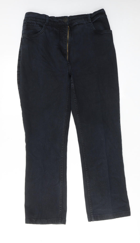Per Una Womens Black Cotton Straight Jeans Size 16 L27 in Regular Zip
