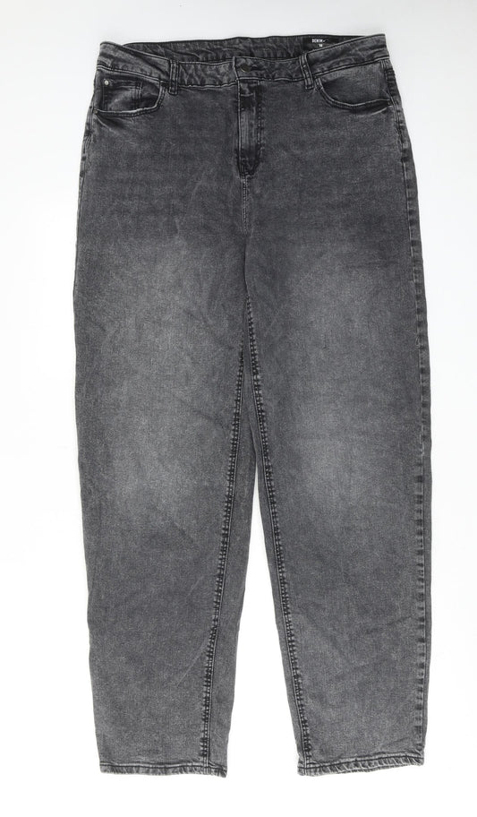 TU Womens Grey Cotton Mom Jeans Size 16 L32 in Regular Zip