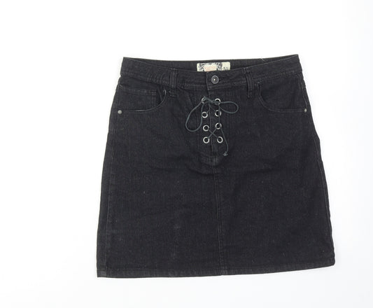Boohoo Womens Black Cotton A-Line Skirt Size 10 Tie