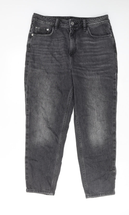 F&F Womens Grey Cotton Mom Jeans Size 10 L25 in Regular Zip