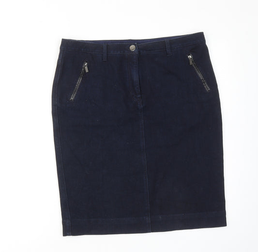 Autograph Womens Blue Cotton A-Line Skirt Size 14 Zip
