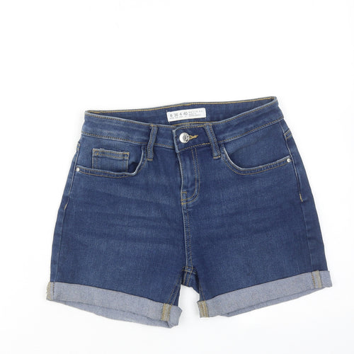 Denim & Co. Womens Blue Cotton Hot Pants Shorts Size 8 L3 in Regular Zip
