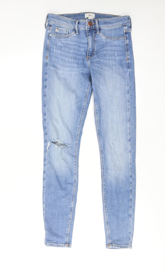 River Island Womens Blue Cotton Skinny Jeans Size 6 L28 in Regular Zip