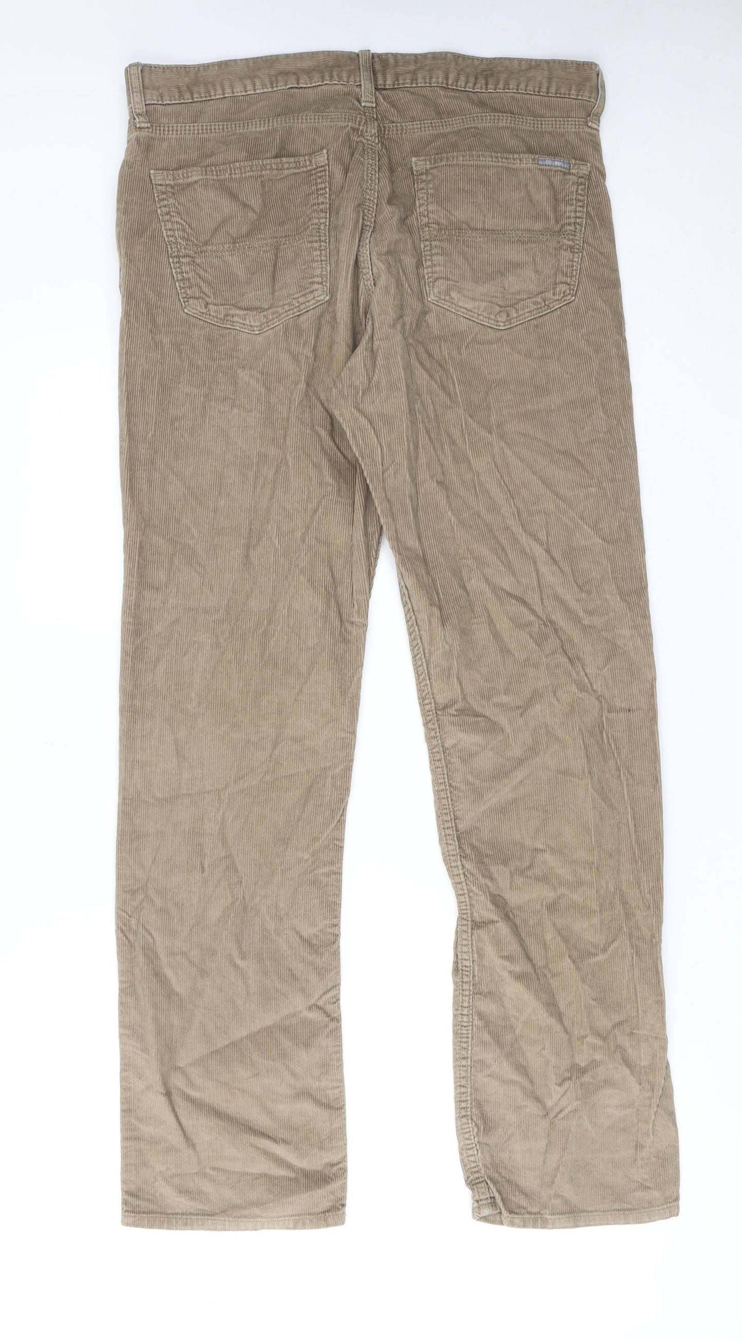 Marks and Spencer Mens Beige Cotton Trousers Size 34 in L33 in Regular Zip