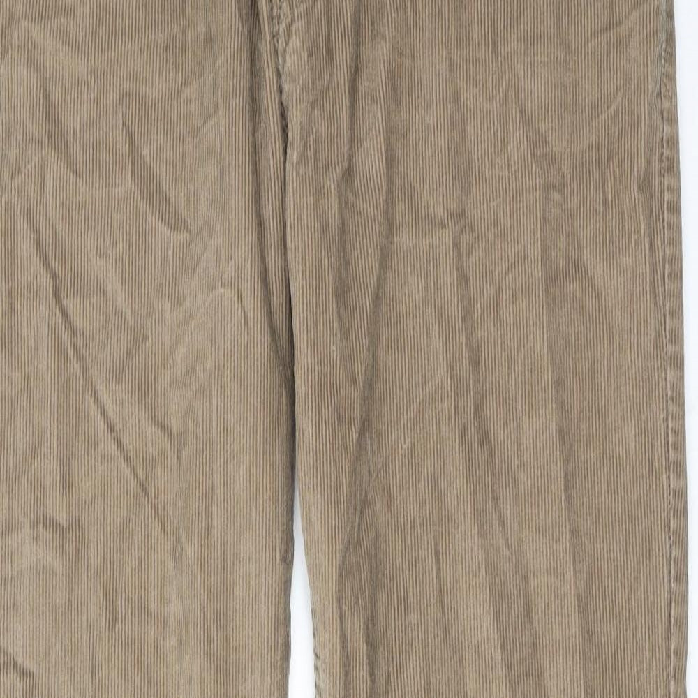 Marks and Spencer Mens Beige Cotton Trousers Size 34 in L33 in Regular Zip