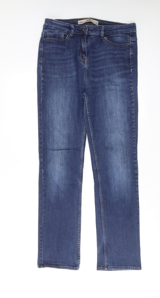 NEXT Womens Blue Cotton Straight Jeans Size 12 L29 in Slim Zip