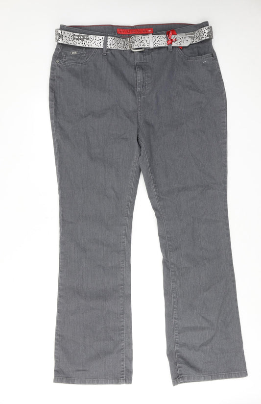 Per Una Womens Grey Cotton Bootcut Jeans Size 18 L31 in Regular Zip
