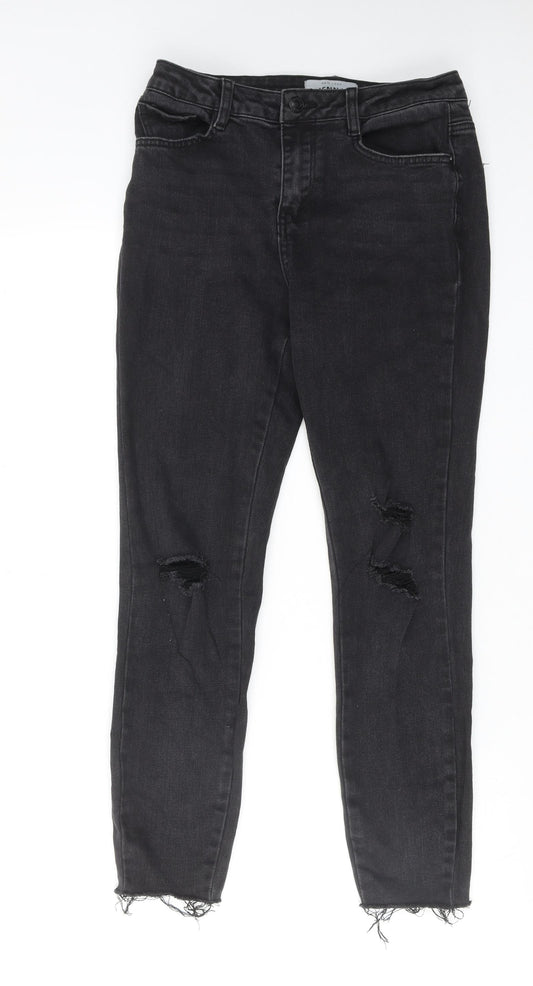 New Look Womens Black Cotton Skinny Jeans Size 10 L26 in Regular Zip - Frayed Hem