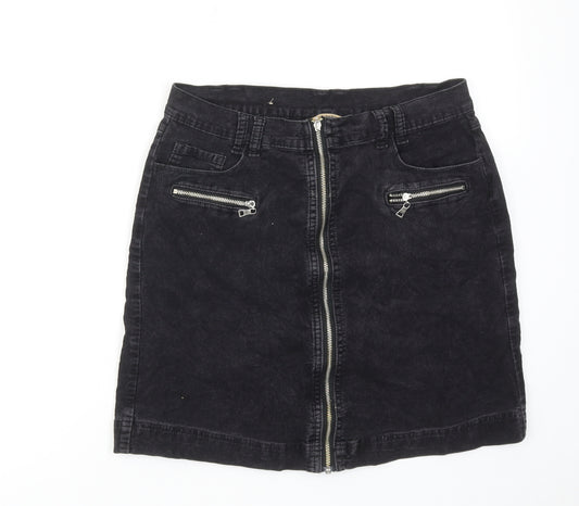 Zavanna Womens Black Cotton A-Line Skirt Size 10 Zip