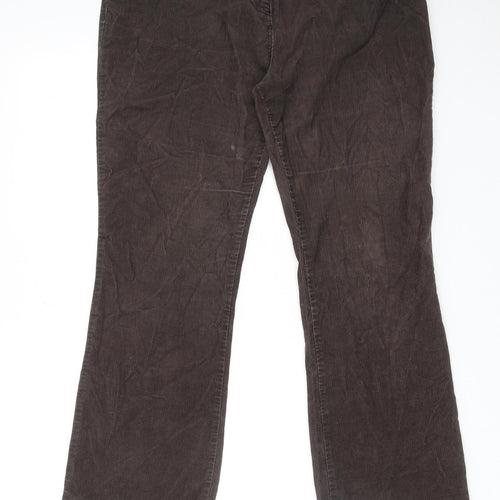 Marks and Spencer Womens Brown Cotton Trousers Size 14 L27 in Regular Zip