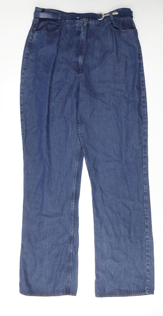 Aria Womens Blue Cotton Bootcut Jeans Size 14 L33 in Regular Zip