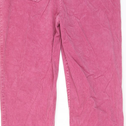 Marks and Spencer Womens Pink Cotton Trousers Size 14 L28 in Regular Zip