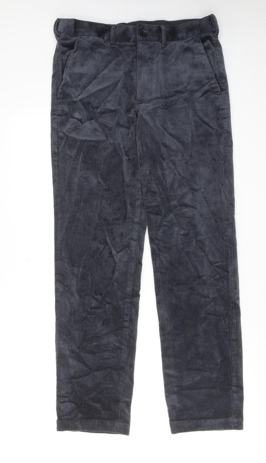 Marks and Spencer Mens Blue Cotton Trousers Size 30 in L31 in Regular Zip