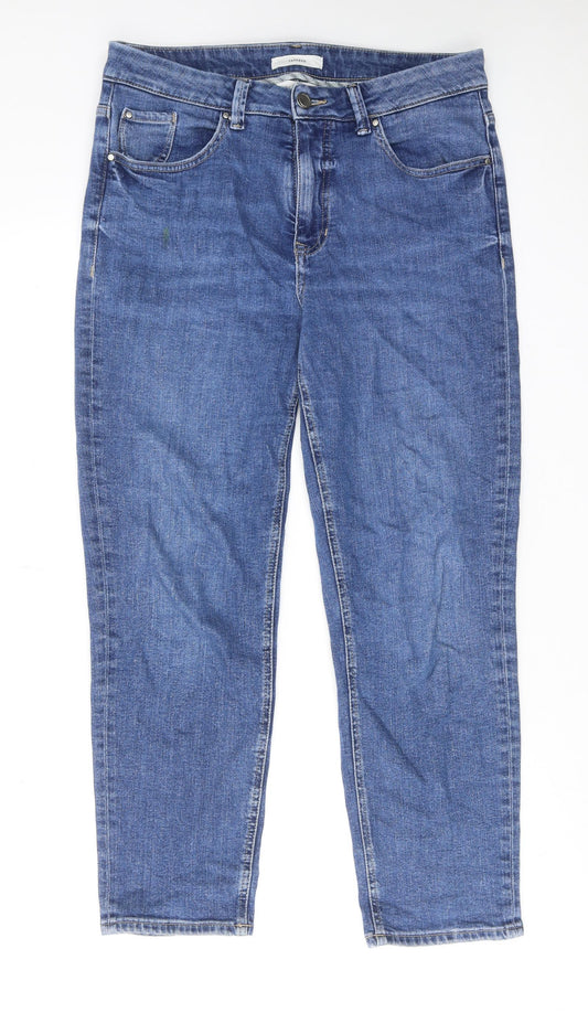 Per Una Womens Blue Cotton Tapered Jeans Size 14 L27 in Regular Zip