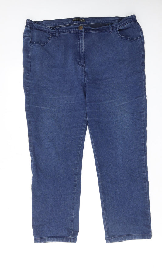 Bonmarché Womens Blue Cotton Straight Jeans Size 20 L27 in Regular Zip