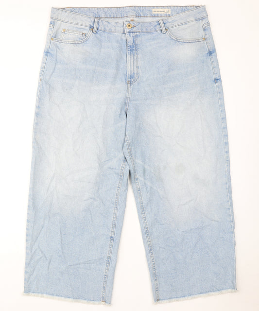 Marks and Spencer Womens Blue Cotton Wide-Leg Jeans Size 22 L25 in Regular Zip - Cropped
