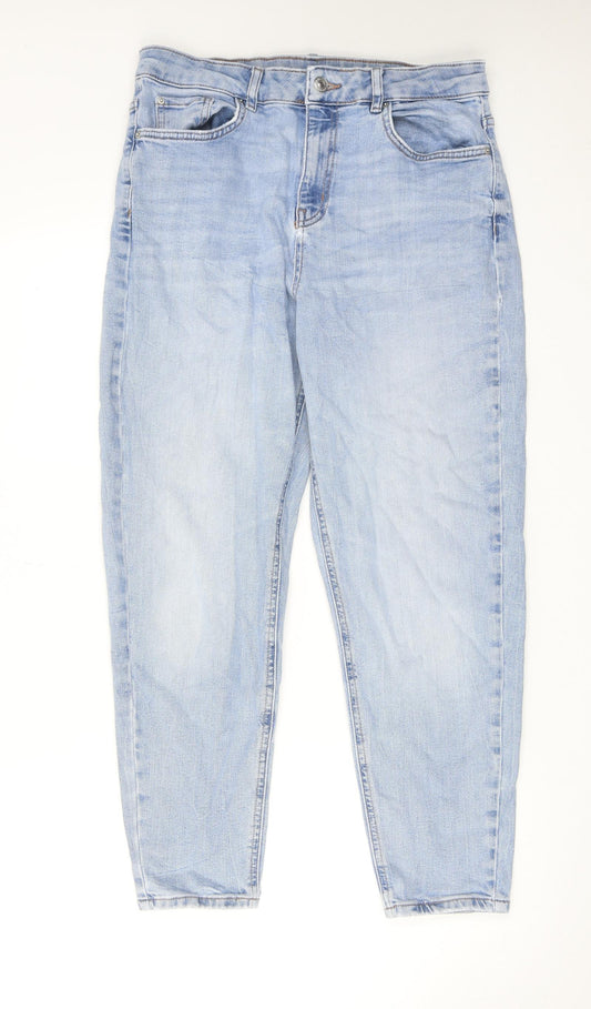 Marks and Spencer Womens Blue Cotton Tapered Jeans Size 14 L26 in Regular Zip