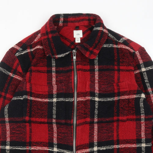 River Island Mens Red Plaid Jacket Size M Zip