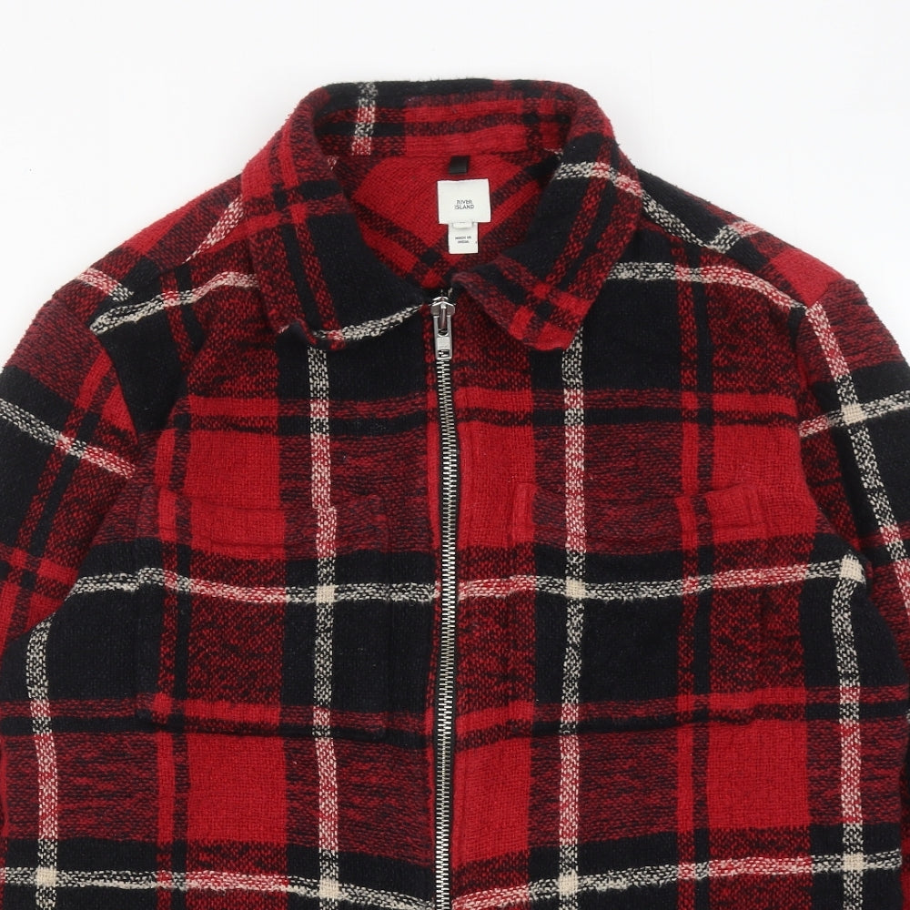 River Island Mens Red Plaid Jacket Size M Zip