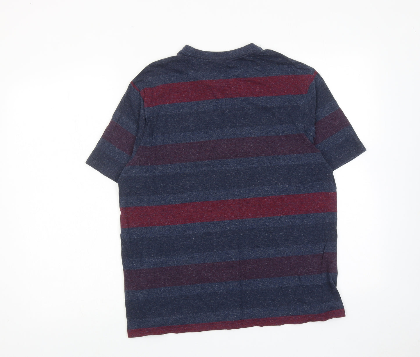 Marks and Spencer Mens Multicoloured Striped Cotton T-Shirt Size M Round Neck
