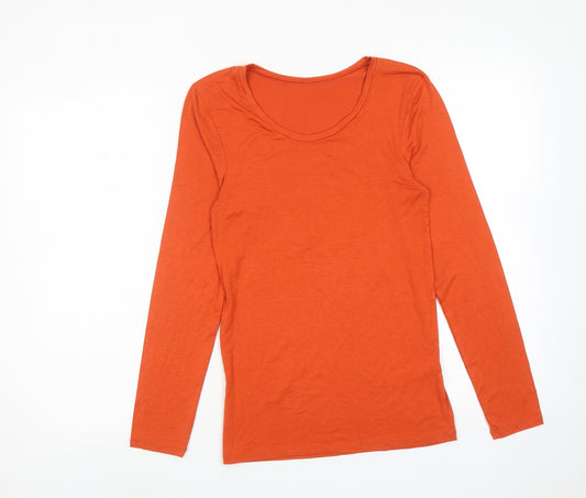 Marks and Spencer Womens Orange Acrylic Basic T-Shirt Size 14 Scoop Neck