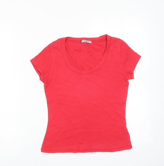 Marks and Spencer Womens Pink Cotton Basic T-Shirt Size 10 Scoop Neck
