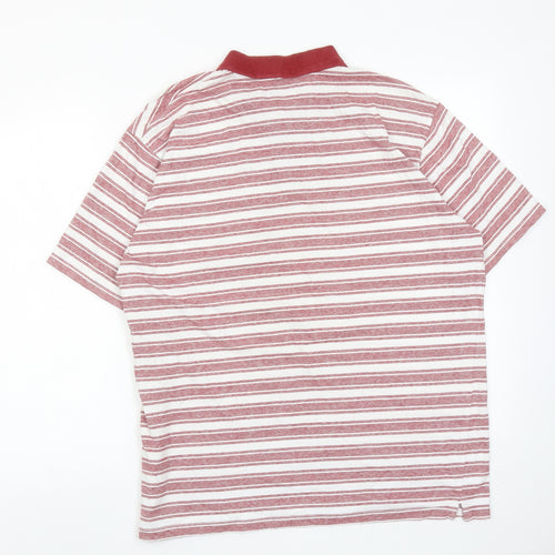 James Pringle Mens Red Striped Cotton Polo Size XL Collared Button
