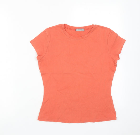 Marks and Spencer Womens Orange Cotton Basic T-Shirt Size 10 Round Neck